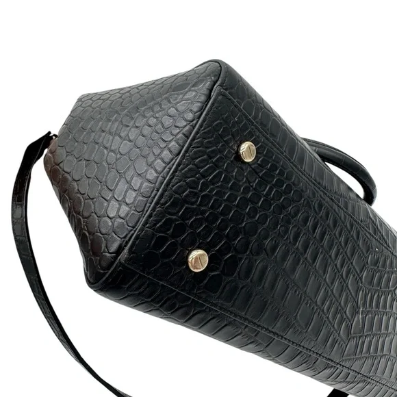 Henri Bendel Black Satchel with Croc-Embossed Leather - Picture 5 of 9